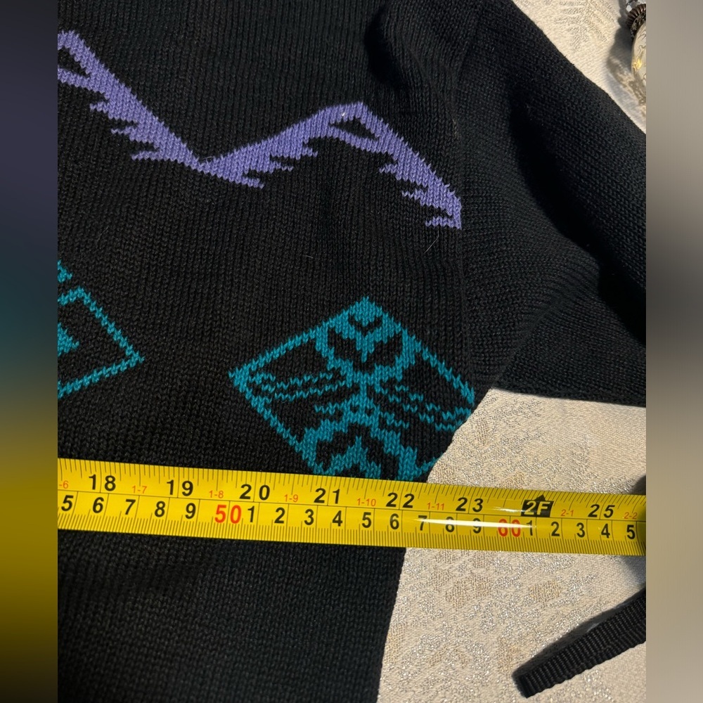 Vintage Bugle Boy Aztec Stipe Eclectic Grandpa Button Up Cardigan Purple Teal - Picture 5 of 12